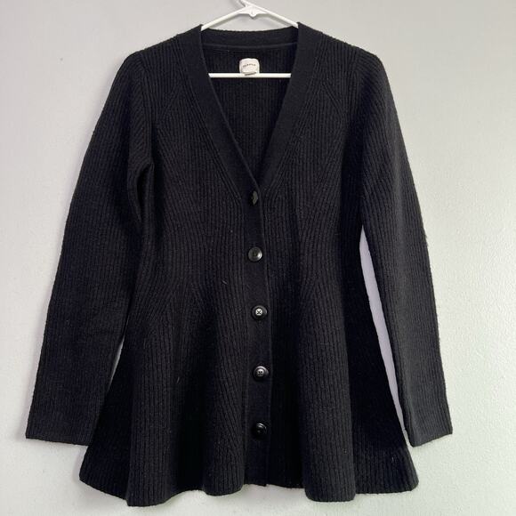 Maeve Womens Wool Blend V Neck Hourglass Cardigan Black Sz S Ribbed Knit - Picture 1 of 13